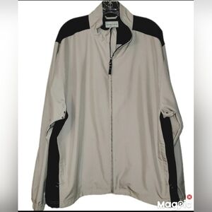 Cutter & Buck Vented Jacket Men's Sz Xl Tan Navy Full Zip Cinch Waist Zip Pocket